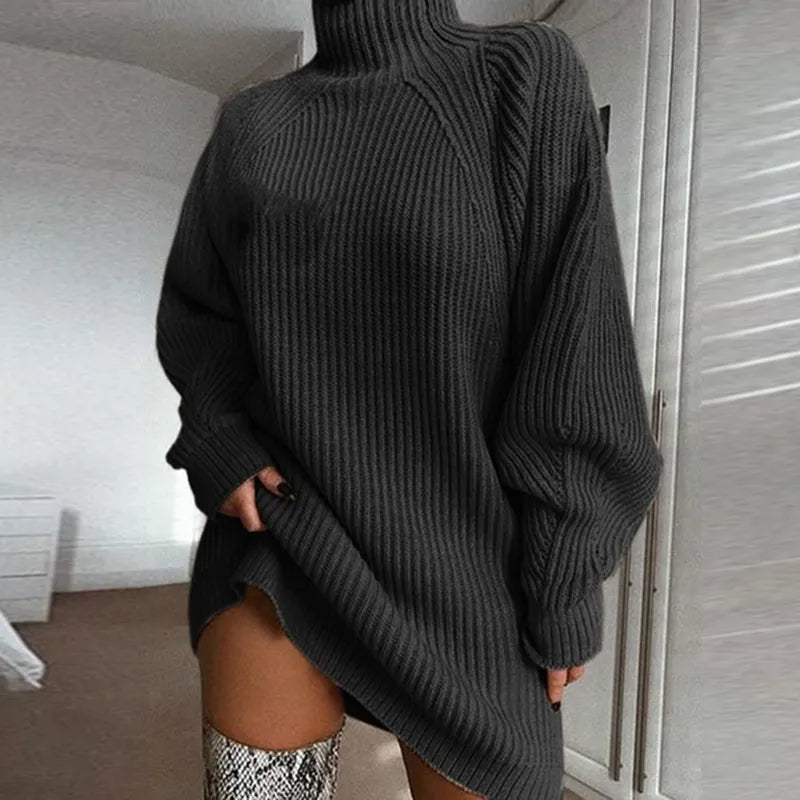 Strickkleid Damen Rollkragen Wintermode Oversize Look-Luzern Mode