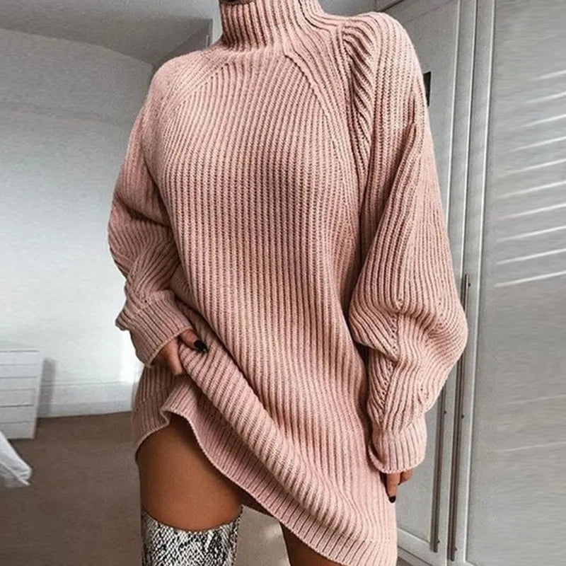 Strickkleid Damen Rollkragen Wintermode Oversize Look-Luzern Mode