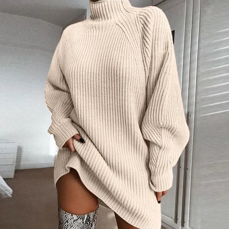 Strickkleid Damen Rollkragen Wintermode Oversize Look-Luzern Mode