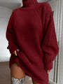 Strickkleid Damen Rollkragen Wintermode Oversize Look-Bordeauxrot-S-Luzern Mode