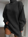 Strickkleid Damen Rollkragen Wintermode Oversize Look-Dunkelgrau-S-Luzern Mode