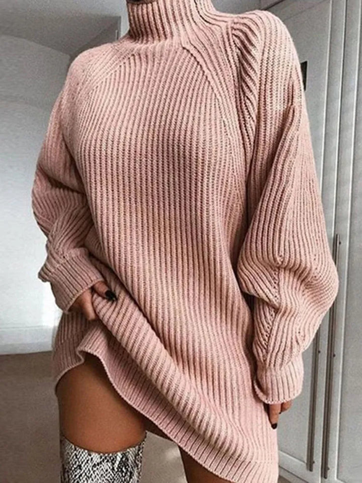 Strickkleid Damen Rollkragen Wintermode Oversize Look-Rosa-S-Luzern Mode
