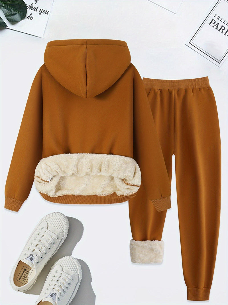 Damen Hoodie Set mit Blumenmuster und Plüschfutter-Luzern Mode
