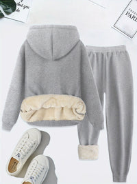 Damen Hoodie Set mit Blumenmuster und Plüschfutter-Luzern Mode