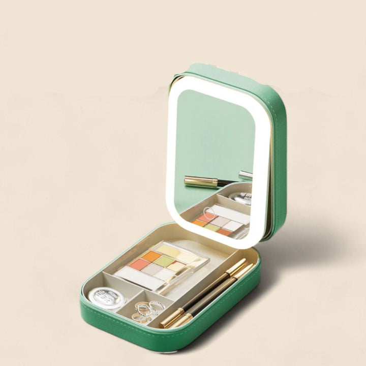 Make-Up Organizer | Kompakt | Spiegel | Beleuchtet | USB | Oplaadbar-Grün-Luzern Mode