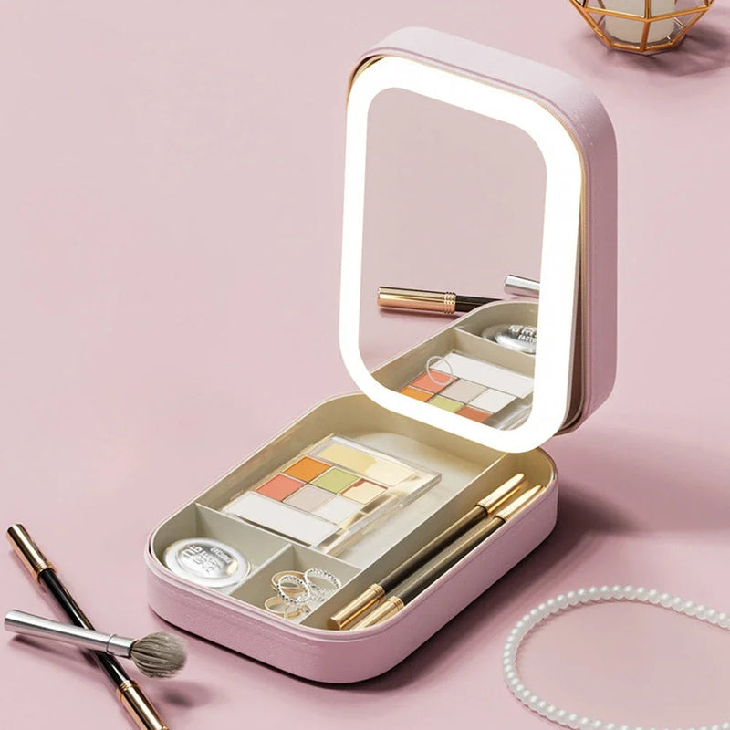 Make-Up Organizer | Kompakt | Spiegel | Beleuchtet | USB | Oplaadbar-Rosa-Luzern Mode