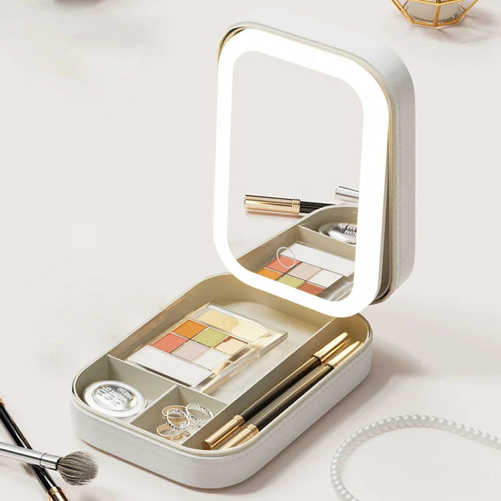 Make-Up Organizer | Kompakt | Spiegel | Beleuchtet | USB | Oplaadbar-Weiß-Luzern Mode