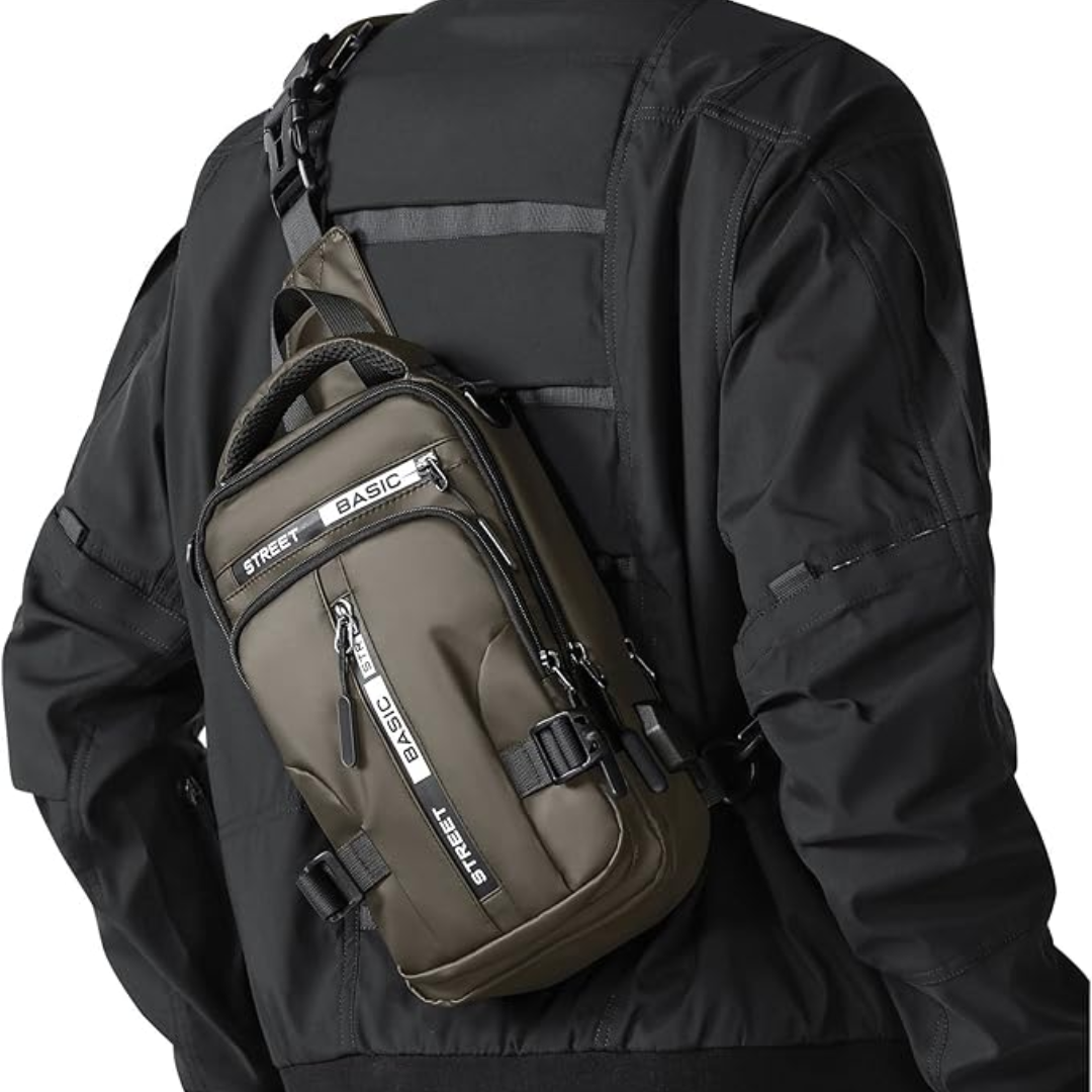 Herren Umhängetasche mit USB-Anschluss und Diebstahlschutz-Khaki Klein-Luzern Mode