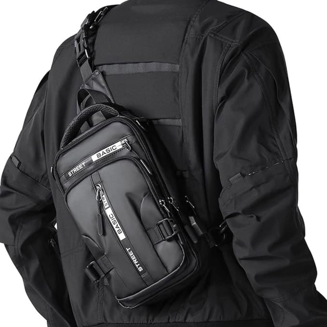 Herren Umhängetasche mit USB-Anschluss und Diebstahlschutz-Schwarz Klein-Luzern Mode