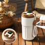 Thermobecher | Doppelwandig Vielseitig 500ML Kompakt LED-Anzeige-Weiß Braun-Luzern Mode
