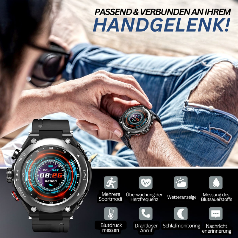Herren Smartwatch mit Herzfrequenz- und Blutdruckmessung-Luzern Mode