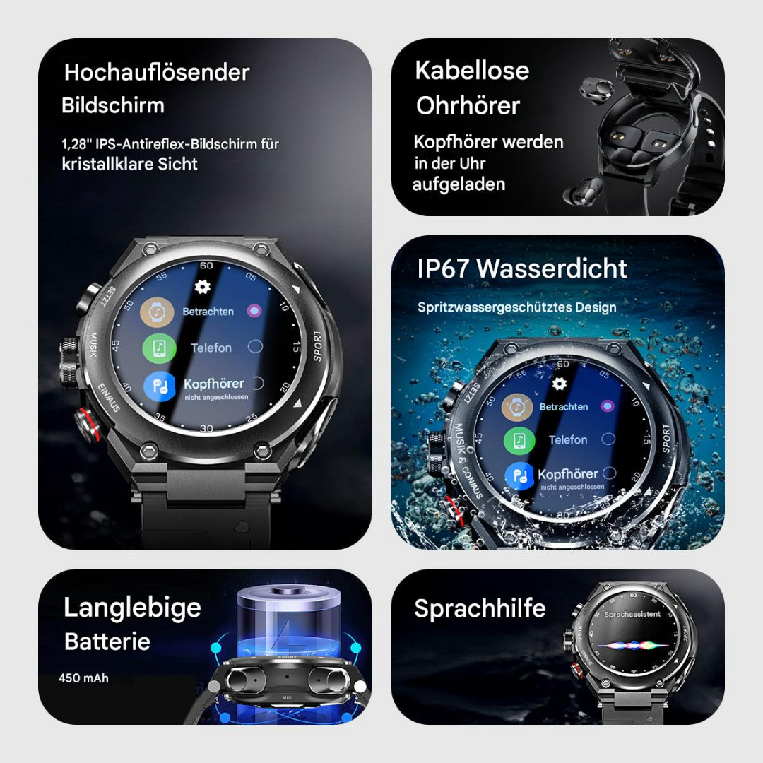 Herren Smartwatch mit Herzfrequenz- und Blutdruckmessung-Luzern Mode