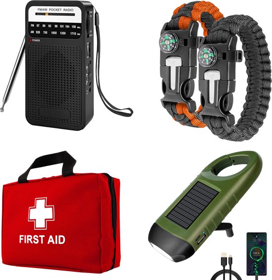 Notfall-Kit | Radio | Erste Hilfe | Taschenlampe | Solar | Langlebig | Vielseitig-Luzern Mode