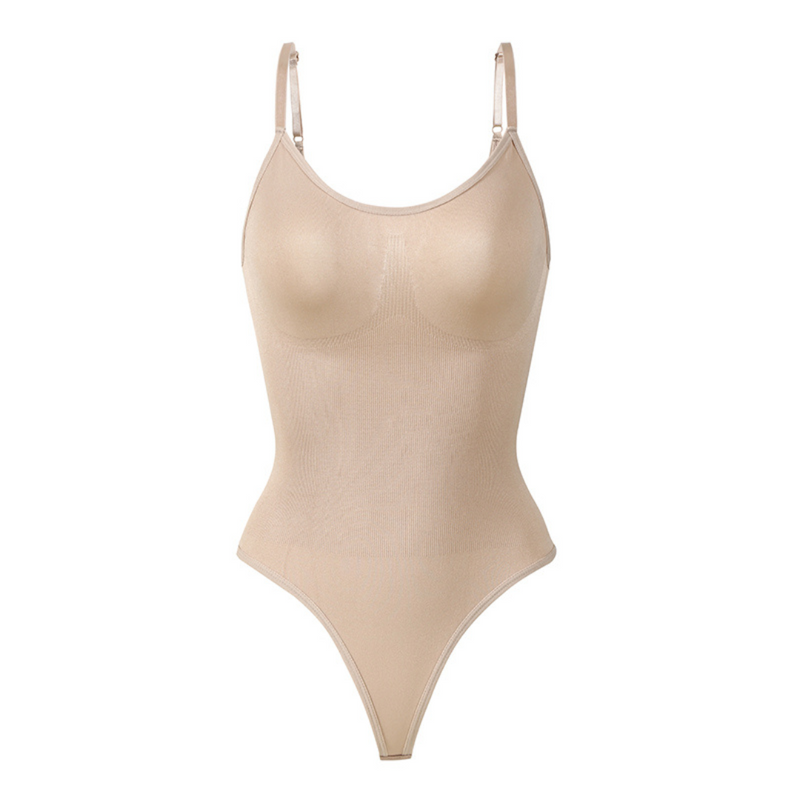Damen Bodysuit | Ärmellos | String | Korrigierend | Einfarbig | Nahtlos-Beige-S-Luzern Mode