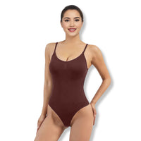 Damen Bodysuit | Ärmellos | String | Korrigierend | Einfarbig | Nahtlos-Braun-S-Luzern Mode