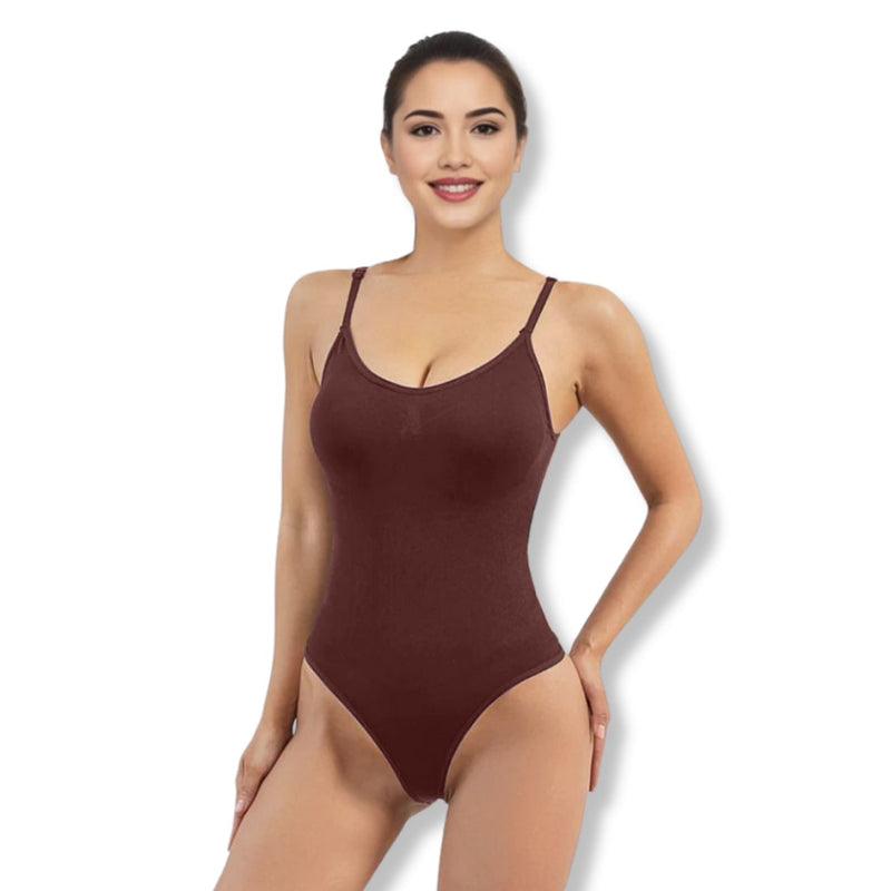 Damen Bodysuit | Ärmellos | String | Korrigierend | Einfarbig | Nahtlos-Braun-S-Luzern Mode