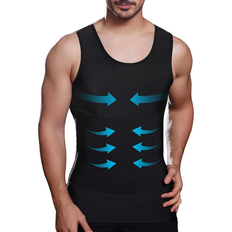 Korrigierendes Herrenhemd | Formendes Effekt | ärmellos | Nahtlos | Stretch-Schwarz-M (50-65kg)-Luzern Mode