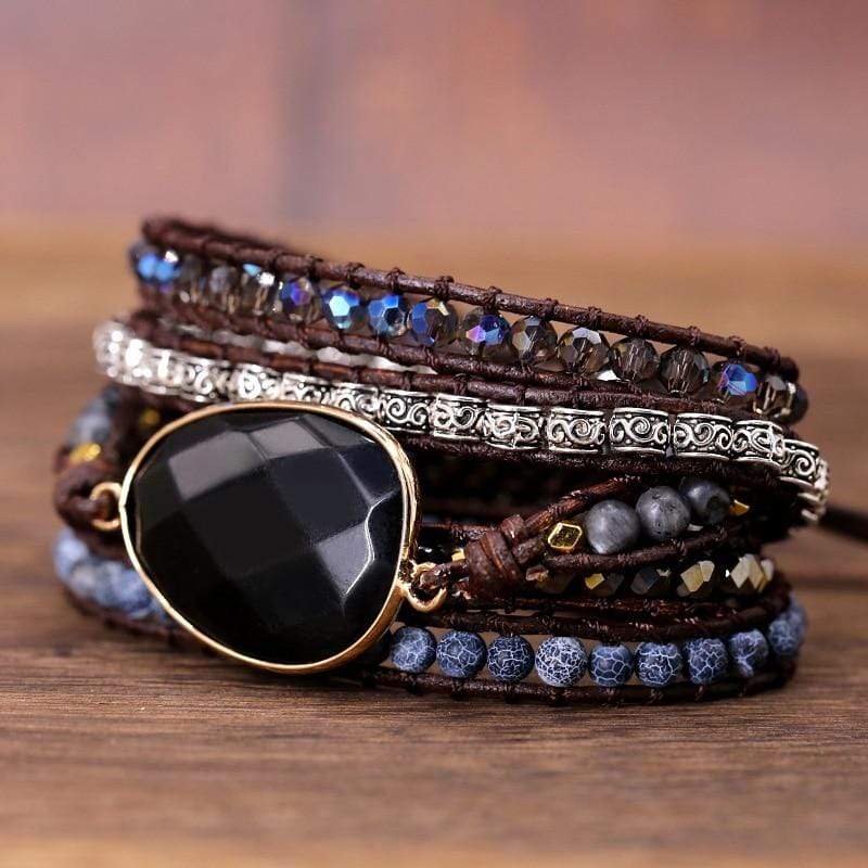 Onyx-Wickelarmband | Schwarz Kraftvoll Stilvoll Boho Vielseitig Langlebig-Luzern Mode