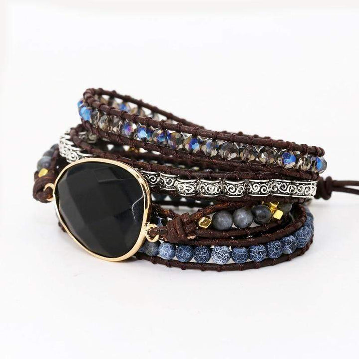 Onyx-Wickelarmband | Schwarz Kraftvoll Stilvoll Boho Vielseitig Langlebig-Luzern Mode