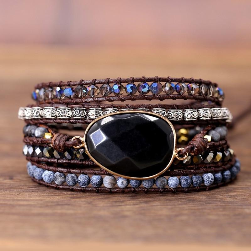 Onyx-Wickelarmband | Schwarz Kraftvoll Stilvoll Boho Vielseitig Langlebig-Luzern Mode