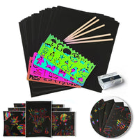 Kratzkartenset | Regenbogen Kreatives Kratzen Vielseitig Vielfältig-50× Papier + 4× Kartenformen + 5 Zauberstifte + 1× Pinsel und Bleistiftspitzer-Luzern Mode
