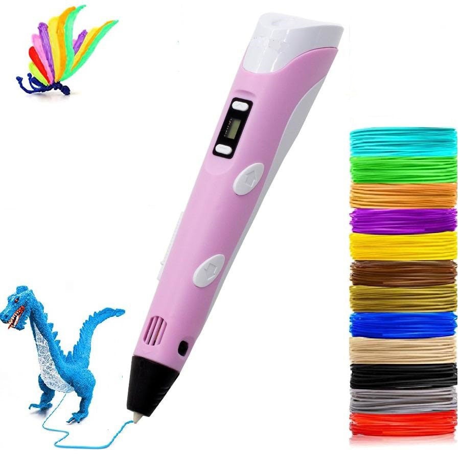 3D-Druckstift | Basteln | Kreativ | Umweltfreundlich | Sicher | USB-Rosa + 20 Stück farbige Filamente (50M)-Luzern Mode
