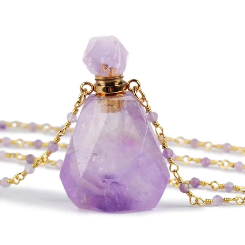 Halskette für Damen | Parfümfläschchen | Natürlicher Kristall | Stilvoll-Amethyst-Luzern Mode