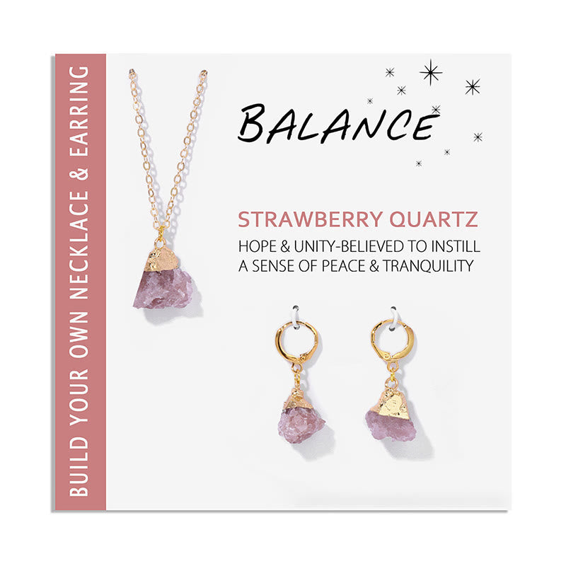 Schmuckset für Damen | Kristalle | Halskette | Ohrringe-Erdbeerquarz-Luzern Mode