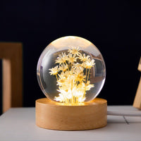 Kristallkugel Lampe | Blumen | Ewigkeit | 6 CM | USB | Beruhigend-Gelbe Gänseblümchen-Luzern Mode
