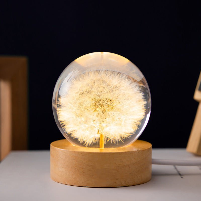 Kristallkugel Lampe | Blumen | Ewigkeit | 6 CM | USB | Beruhigend-Löwenzahn-Luzern Mode
