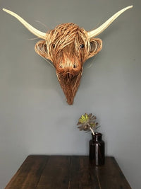 Kuh Wandskulptur | Hörner | Handgefertigt | Detailliert | Hochland-Luzern Mode