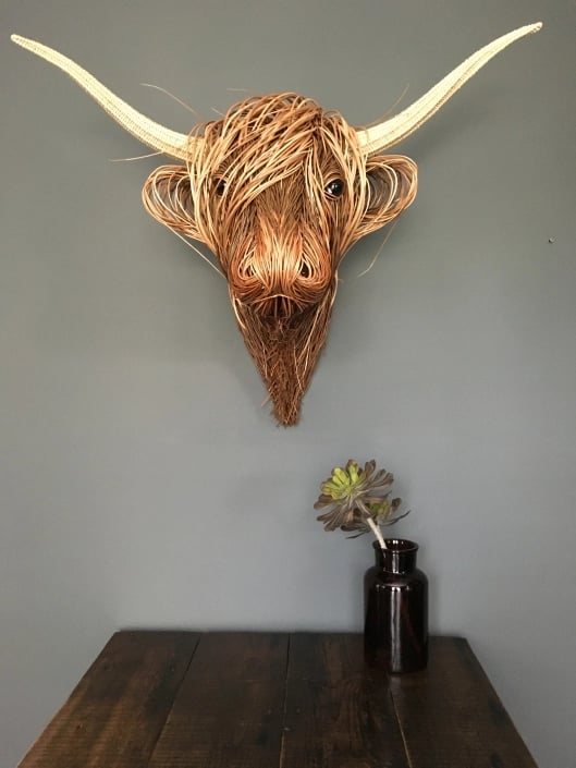 Kuh Wandskulptur | Hörner | Handgefertigt | Detailliert | Hochland-Luzern Mode