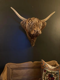 Kuh Wandskulptur | Hörner | Handgefertigt | Detailliert | Hochland-Luzern Mode