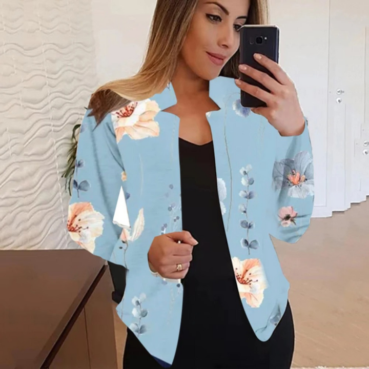 Damen Blazer mit Blumenmuster - Eleganter Freizeitlook-Blau-S-Luzern Mode