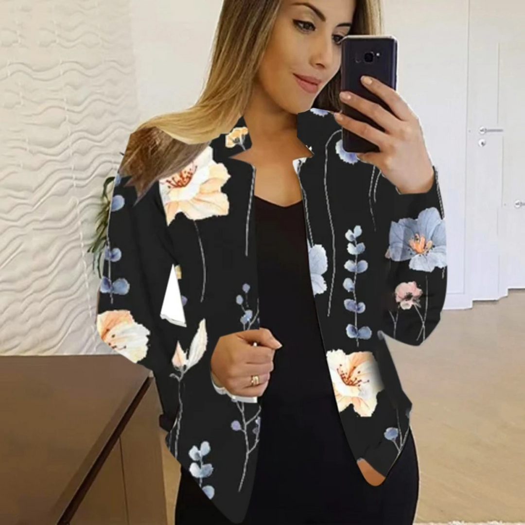Damen Blazer mit Blumenmuster - Eleganter Freizeitlook-Schwarz-S-Luzern Mode