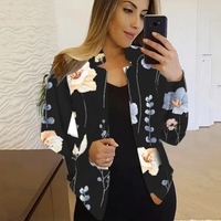 Damen Blazer mit Blumenmuster - Eleganter Freizeitlook-Schwarz-S-Luzern Mode