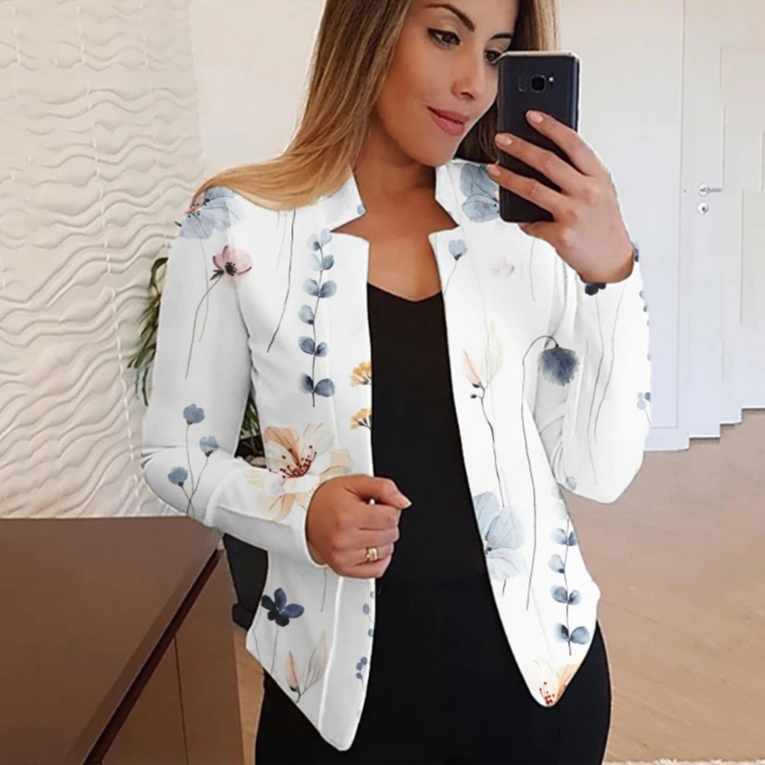 Damen Blazer mit Blumenmuster - Eleganter Freizeitlook-Weiß-S-Luzern Mode