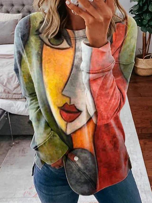 Bunter abstrakter Kunstpullover für Damen - Modetrend 2023-Gelb-S-Luzern Mode
