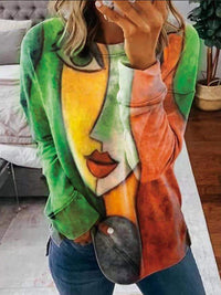 Bunter abstrakter Kunstpullover für Damen - Modetrend 2023-Grün-S-Luzern Mode