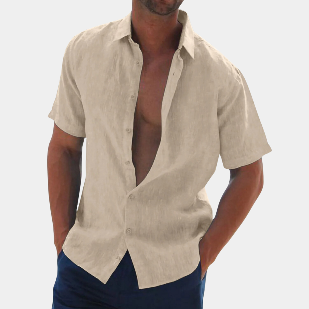 Herren Leinenhemd Kurzarm Sommermode Freizeitlook-Khaki-S-Luzern Mode