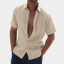 Herren Leinenhemd Kurzarm Sommermode Freizeitlook-Khaki-S-Luzern Mode