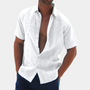 Herren Leinenhemd Kurzarm Sommermode Freizeitlook-Weiß-S-Luzern Mode
