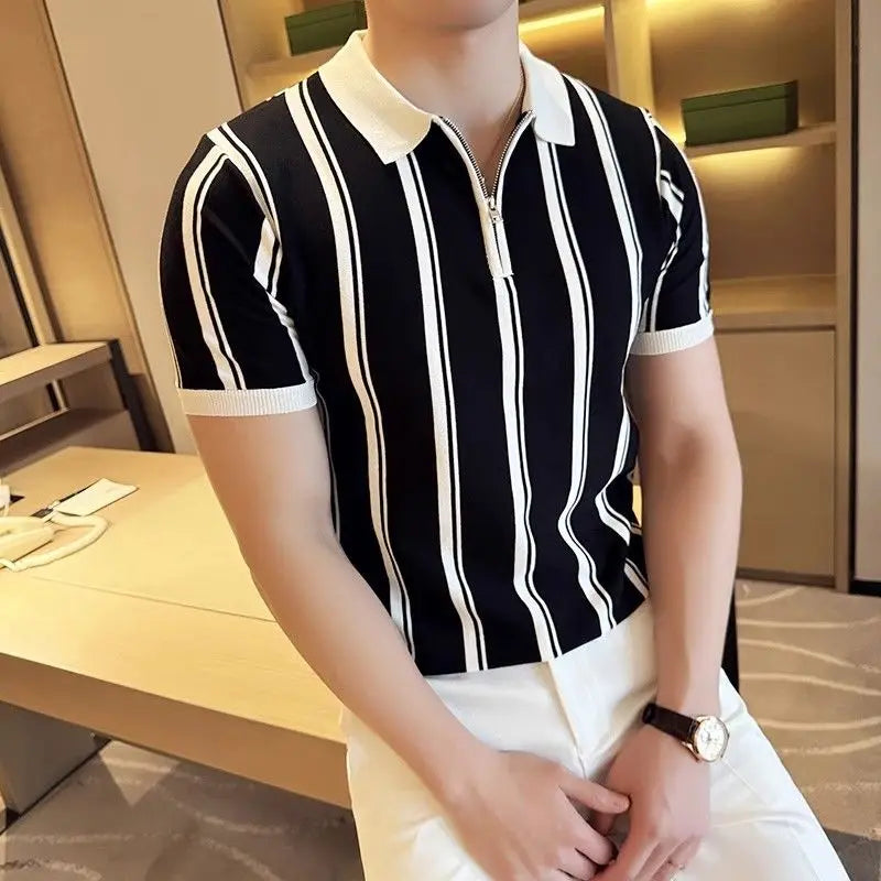 Herren Poloshirt | Kurzarm | Reißverschluss | Gestreift | Regular Fit-Luzern Mode