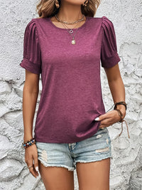 Damen Sommer T-Shirt mit Puffärmeln und Rundhalsausschnitt-Luzern Mode