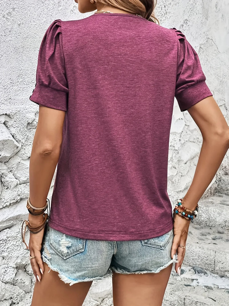 Damen Sommer T-Shirt mit Puffärmeln und Rundhalsausschnitt-Luzern Mode