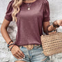 Damen Sommer T-Shirt mit Puffärmeln und Rundhalsausschnitt-S-Bordeauxrot-Luzern Mode