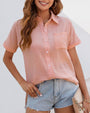 Damen Sommerbluse Kurzarm mit Knopfleiste und Tasche-Rosa-S-Luzern Mode
