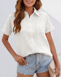 Damen Sommerbluse Kurzarm mit Knopfleiste und Tasche-Weiß-S-Luzern Mode