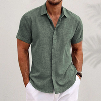 Sommerhemd Herren | Kurzarm | Leinen-Baumwoll-Hemd | Trendiger Freizeitstil-Armeegrün-XS-Luzern Mode