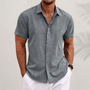 Sommerhemd Herren | Kurzarm | Leinen-Baumwoll-Hemd | Trendiger Freizeitstil-Grau-XS-Luzern Mode